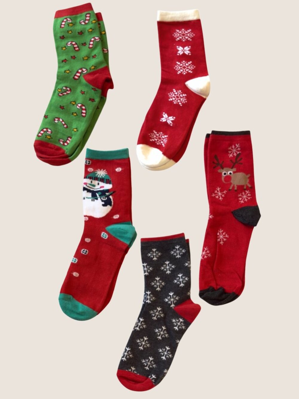 Christmas Socks Womens One Size 5 Pair Festive Holiday Bundle Crew Novelty
